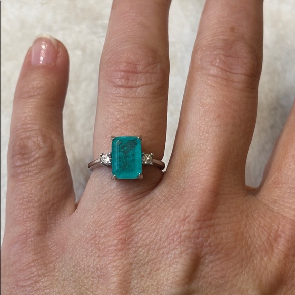 925 Brazilian Paraiba Tourmaline Emerald Cut Sterling Silver Ring - Picture 3 of 7